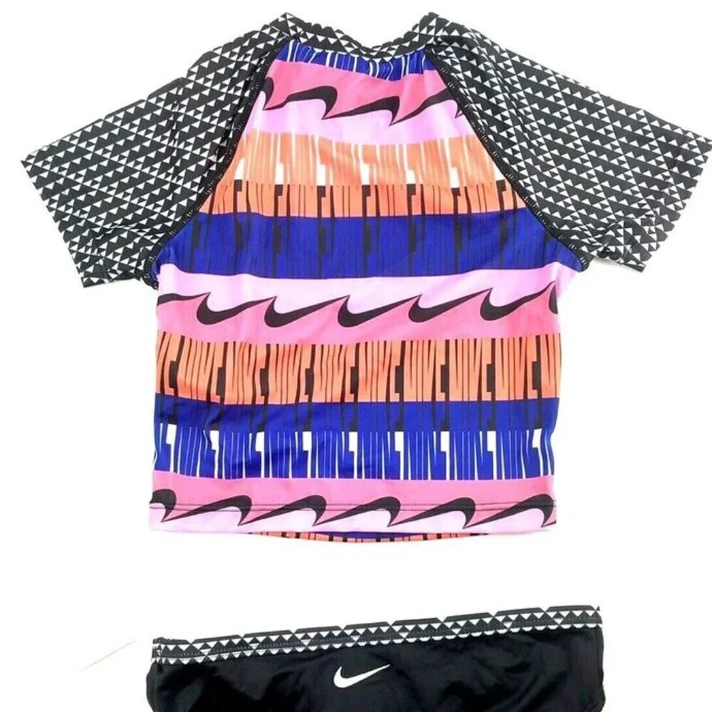 Nike Girls Crop Top Rash Guard Shirt And Bikini Bottom Set Multicolor Size Small